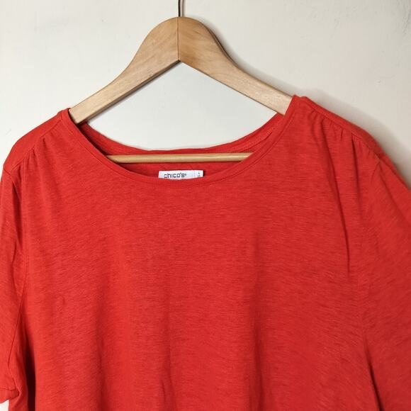 Chico's 100% Linen Knit Top Tee Tiered Short Sleeve - Picture 7 of 10